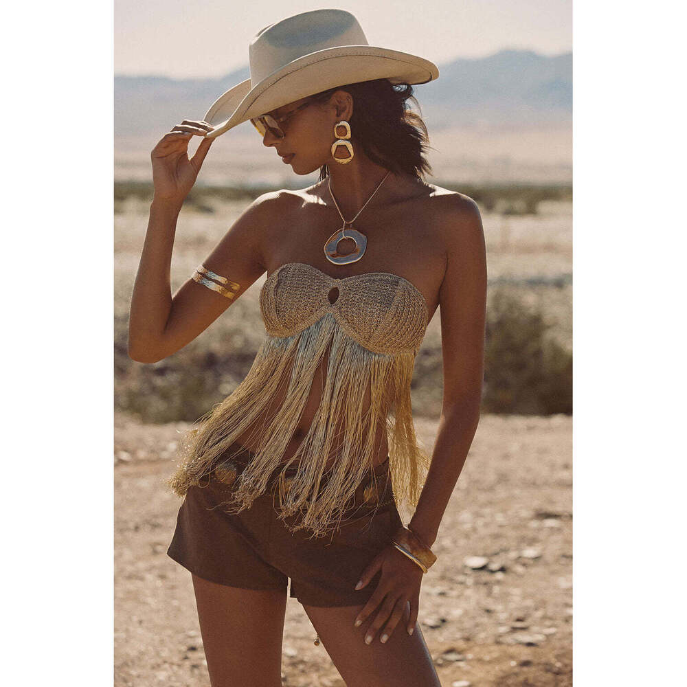 12th Tribe Moonbloom Gold Fringe Top Size SS